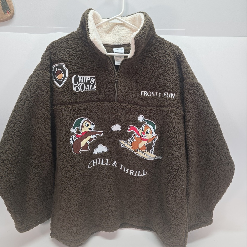 Womens 2XL XX-Large Disney Chip & Dale Frosty Fun 1/4 Zip Pullover Sherpa Jacket